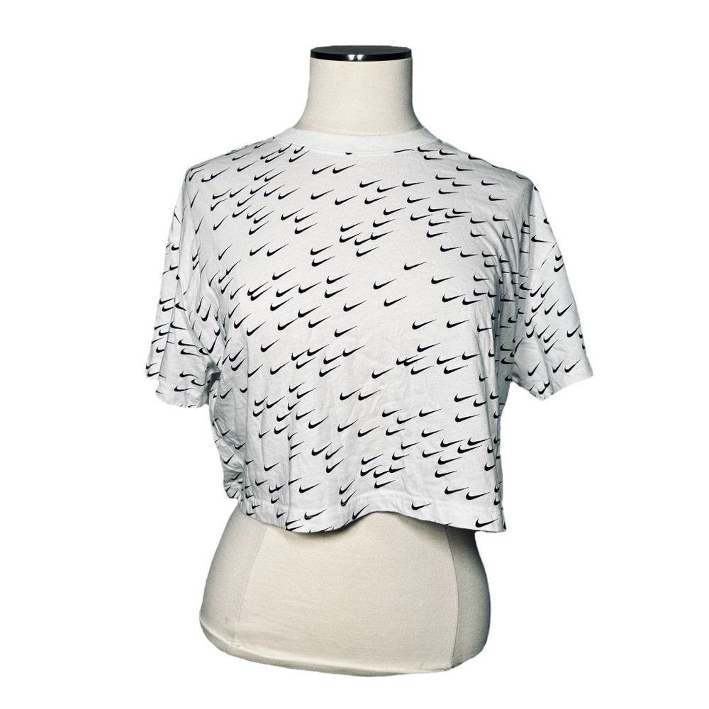 Womens Nike all over logo white crop top
